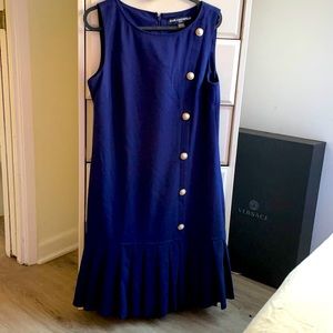 Karl Lagerfeld Pearl Embellished Pleated Navy Dress Size 6